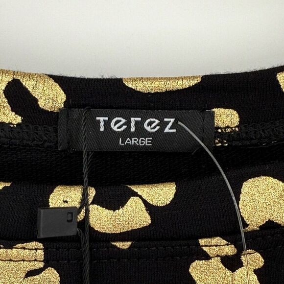Terez Metallic Foil Cheetah Print Crewneck Sweatshirt Women Large Black Gold NWT - Picture 7 of 8